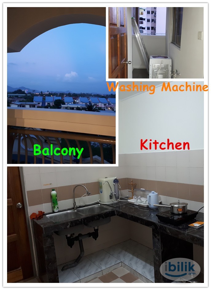 Masterbedroom with attached bathroom at Kuhara Court Condominium, Tawau, for rent - Image 2
