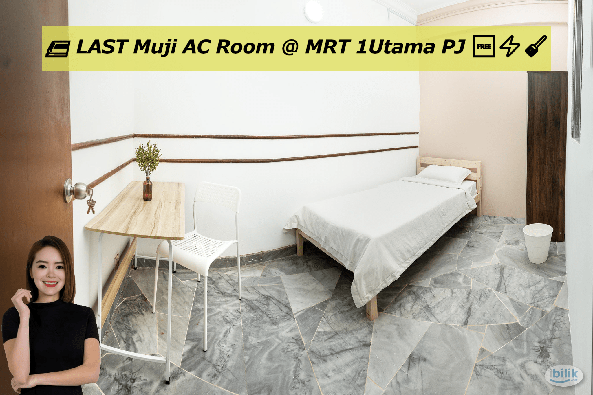 🚅 LAST Muji room @ MRT 1Utama PJ, Damansara, Uptown, SS2, Tropicana, Sunway 🆓⚡🧹 - Image 1